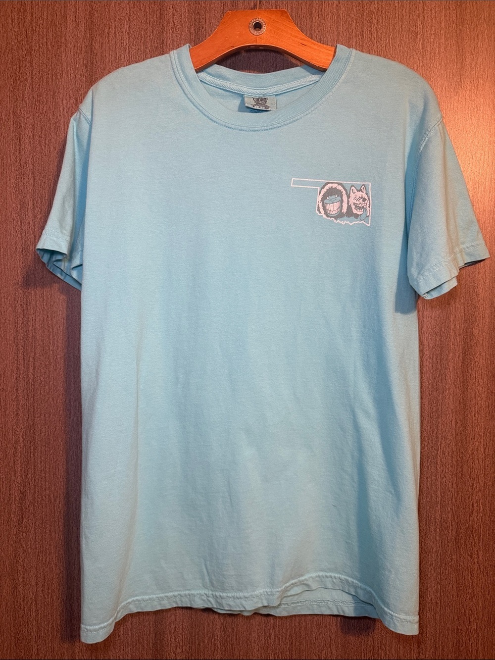 Eskimo Joes Comfort Colors Oklahoma Light Blue Graphic Tshirt Size Small EUC